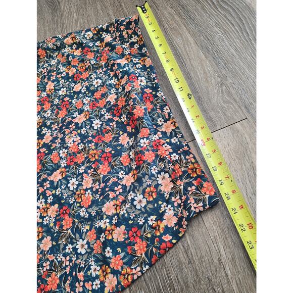 Curvy 4XL Floral A-Line Midi Skirt Navy Red Elastic Waist Cottagecore Plus Size - Picture 5 of 7
